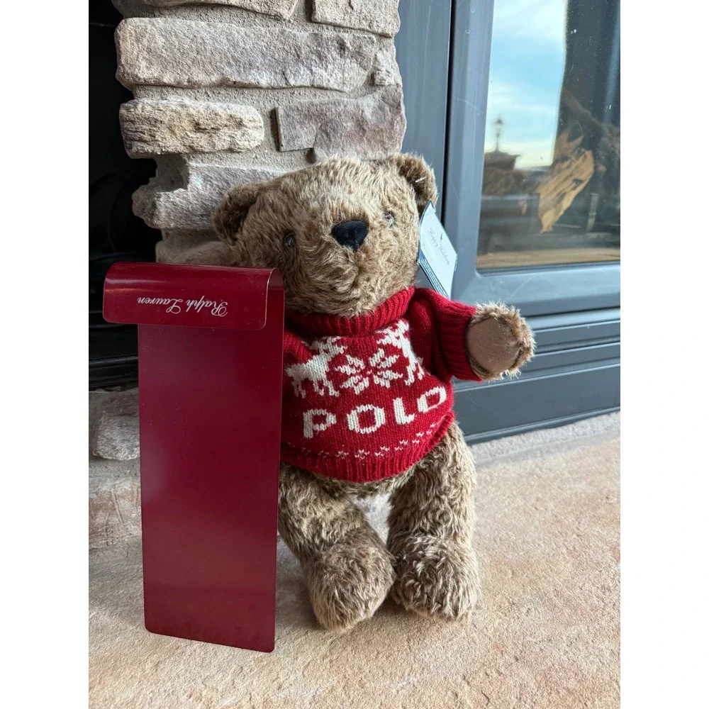 Vintage Ralph Lauren Holiday Plush Bear Red Sweater Reindeer Snowflake Rare Sled